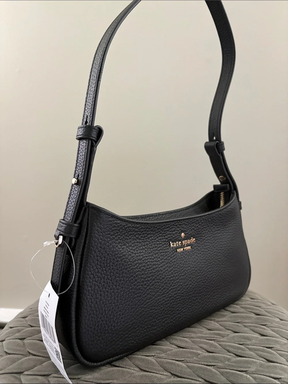 kate spade Black Pebbled Leather small Shoulder Bag with Gold Logo